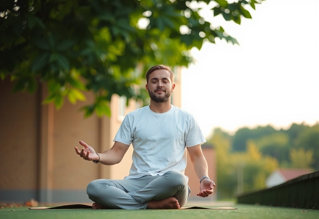 Man meditating in a peaceful setting